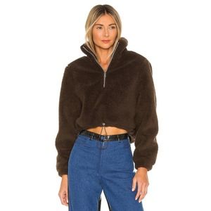 Tularosa Teddi Crop Half Zip Pullover Chocolate Brown Women's XS NWOT